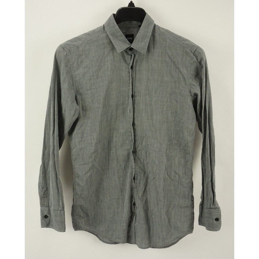 Hugo Boss Ronny Men's Medium Slim Gray Blue Stripe Lightweight Button Up Shirt‎
